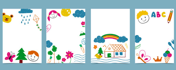 cute scribble kid background collection.vector illustration for a4 vertical design
