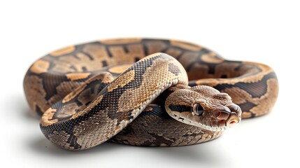 Fototapeta premium Isolated of Boa constrictor snake on white background with Clipping Path Malayopython reticulatus : Generative AI