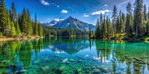 Crystal clear mountain lake with submerged pine trees, Kaindy Lake, Kazakhstan, mountain, clear, water, submerged