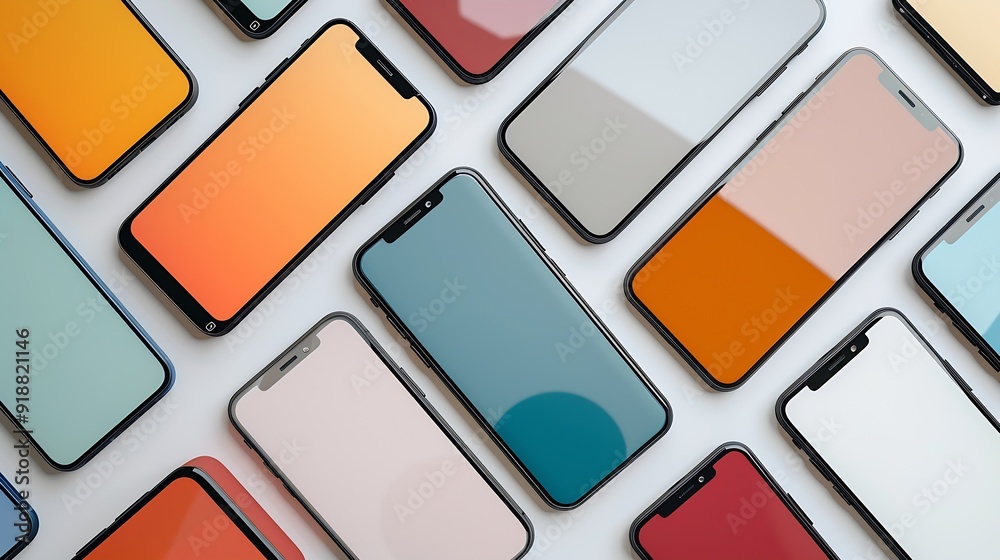 Aufkleber flat rays collection of smartphone mockup blank screen isolated with clipping path on white background : Generative AI