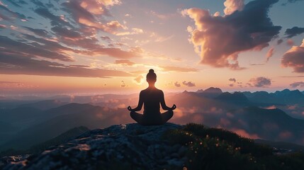 Obraz premium Meditation on a mountaintop during a peaceful sunset