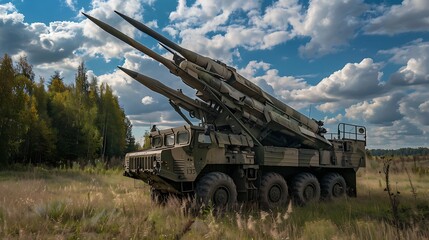 Fototapeta premium Medium range self propelled anti aircraft missiles S 125 neva ready to launch