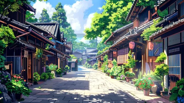 Traditional Japanese house anime background in sunny day