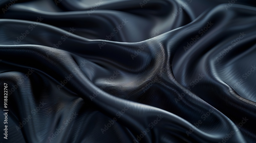 Aufkleber Black gray satin dark fabric texture luxurious shiny that is abstract silk cloth panorama background with patterns soft waves blur beautiful : Generative AI