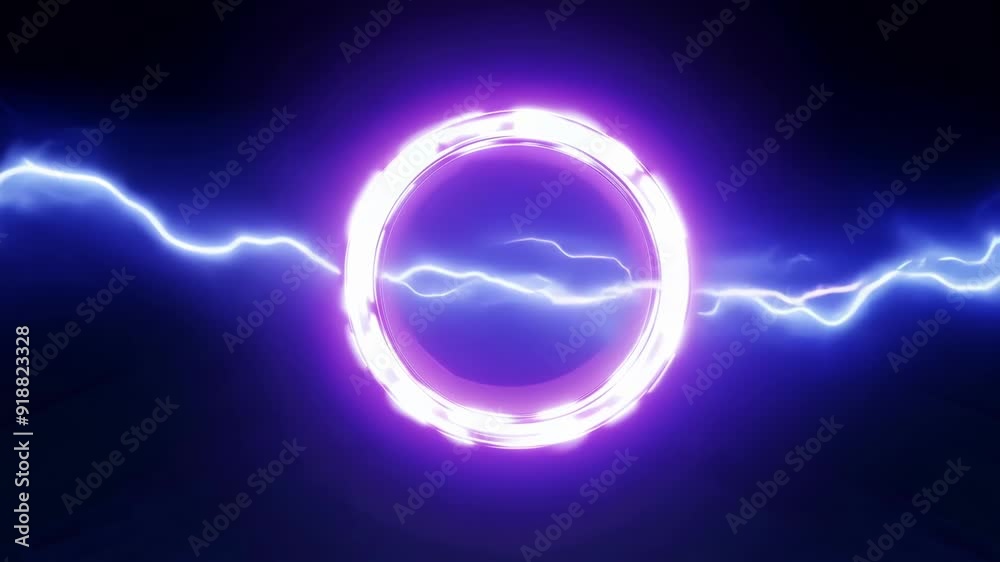 Poster a dynamic portal with colorful lightning effects in a dark space, creating a captivating visual expe