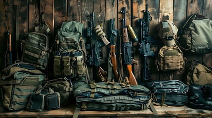 Fototapeta premium Military tactical equipment ready for the departure