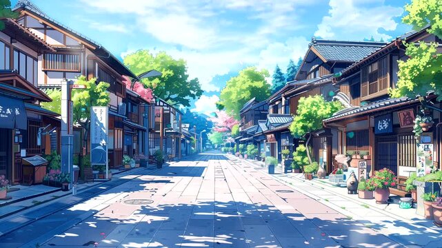 Traditional Japanese house anime background in sunny day