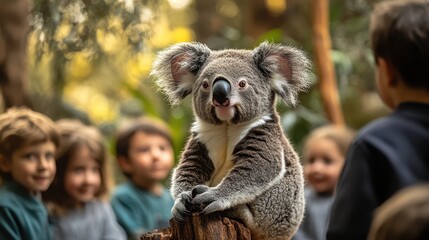 Obraz premium Young Environmentalists: Children Engaging in Koala Conservation Education