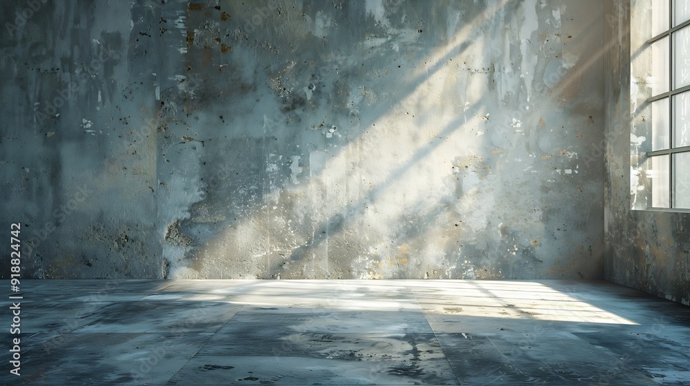 Poster empty warehouse room with grungy stucco concrete wall floor room as background corner of old grunge 