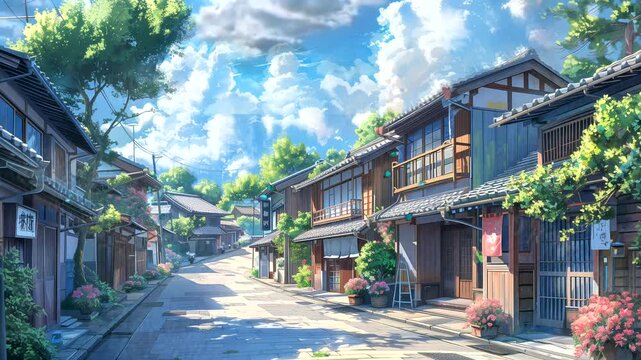 Traditional Japanese house anime background in sunny day