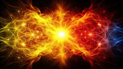 Two vibrant energies in red and yellow illuminating on a black background , vibrant, energy, red, yellow, light
