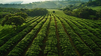 Fototapeta premium Coffee fields in Costa Rica aerial drone photograph : Generative AI