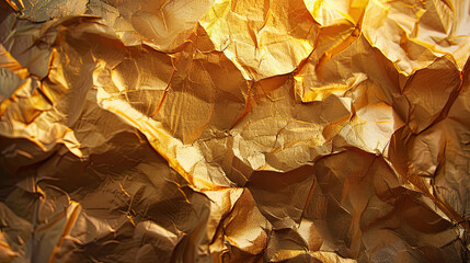 golden crumpled paper texture background	