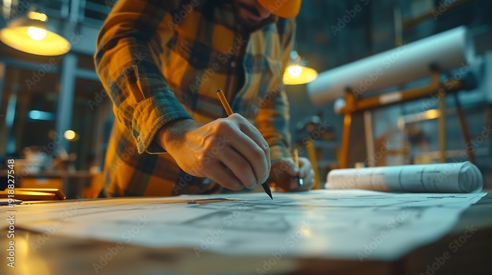 Leinwandbilder civil and construction engineers are working on a blueprint drawing with precision to guarantee a fl