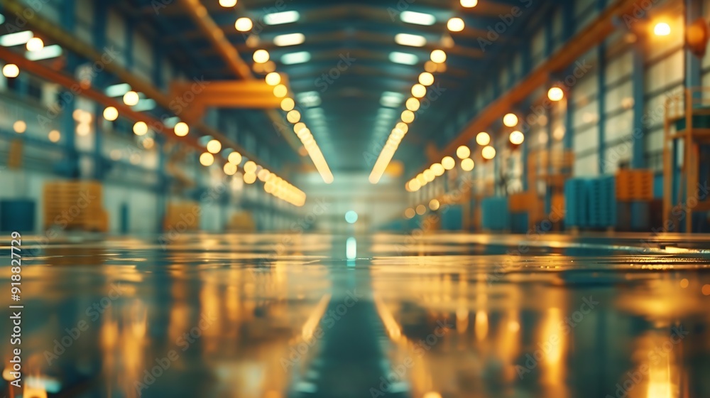Poster abstract blurred factory and warehouse room background for industry : generative ai