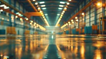 Abstract blurred factory and warehouse room background for industry : Generative AI