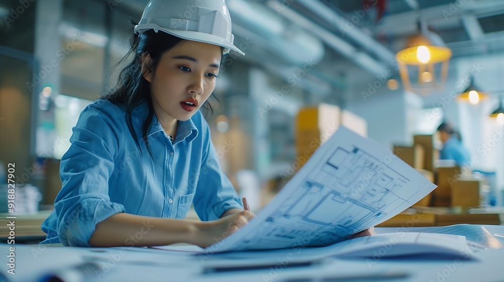 Poster diverse engineer team working at the office table with construction plans and architect equipment an