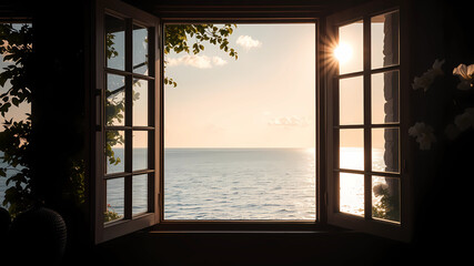 A window overlooking the calm sea of summer