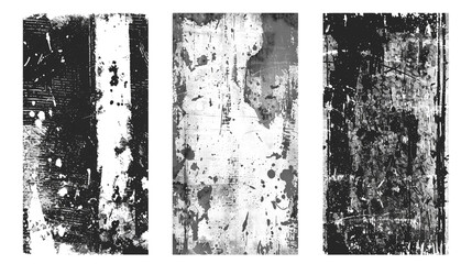 Set of 3 transparent grunge abstract dirty background frame textures with dust overlay., Rough black and white texture vector. dust Distressed overlay texture. 