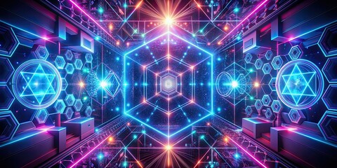 Abstract futuristic technology in the form of glowing geometric shapes and patterns, abstract, futuristic, technology