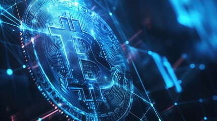 Fototapeta premium bitcoin icon blockchain crypto currency digital encryption technology global network connections background concept ai generated
