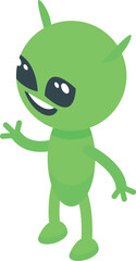 3d illustration of a smiling friendly green alien waving its hand, isolated on white background