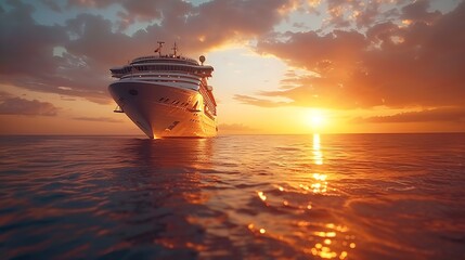 Cruise Ship Cruise Liners beautiful white cruise ship above luxury cruise in the ocean sea at sunset time concept exclusive tourism travel on holiday take a vacation time on summer : Generative AI
