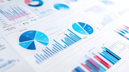 A white background with financial charts and data overlays.