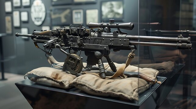 Soviet NSV heavy machine gun with sandbags