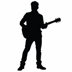 Silhouette musician plays the guitar on a white background, man with electric guitar vector illustration