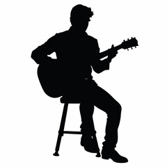 Silhouette musician plays the guitar on a white background, man with electric guitar vector illustration