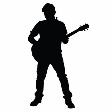 recommend clip art: Silhouette musician plays the guitar on a white background, man with electric guitar vector illustration