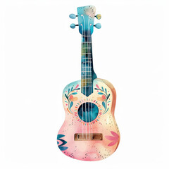 Naklejka premium Colorful Floral Ukulele With Abstract Design on White Background