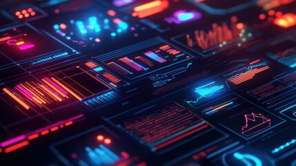 Obraz premium A variety of business icons on a digital dashboard, highlighting data analytics and productivity.