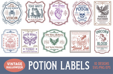 Vintage Halloween Potion Label Bundle
