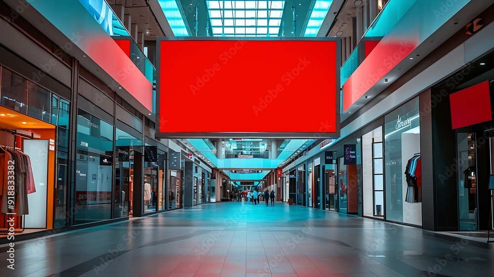 Aufkleber red blank sign inside shopping mall mock up advertise display frame setting over the clothes line in