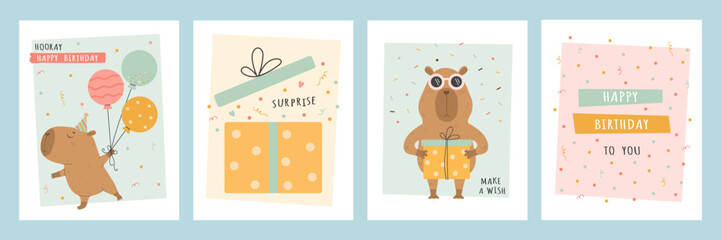 Birthday card set with funny capybara