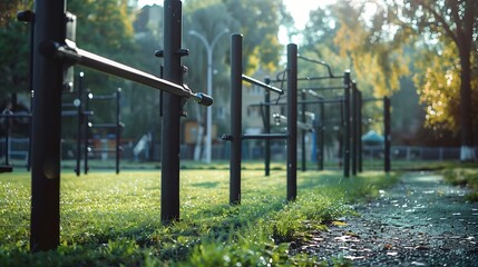 Modern sports field with horizontal bars in the park Street workout High quality photo : Generative AI