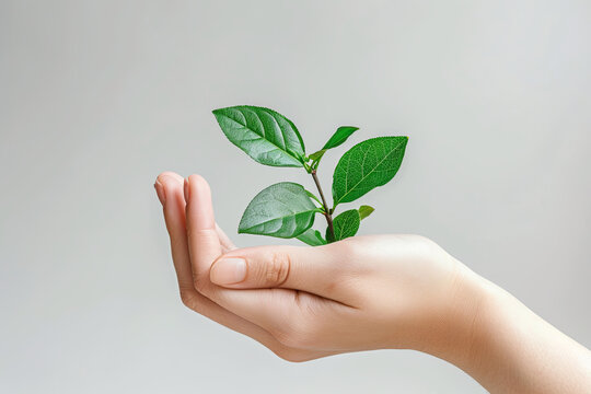 Woman's hand symbolizing nature growth and eco-warrior spirit, fight for sustainability on a white background