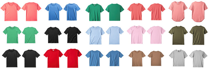 A versatile set of mockup T-shirts in popular colors like olive green, navy blue, and burgundy, ideal for sophisticated and bold designs.