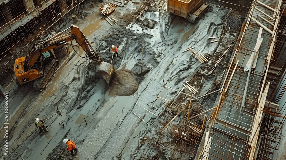 Poster construction site of buildings pouring cement top view new screed concrete with leveling mortar for 