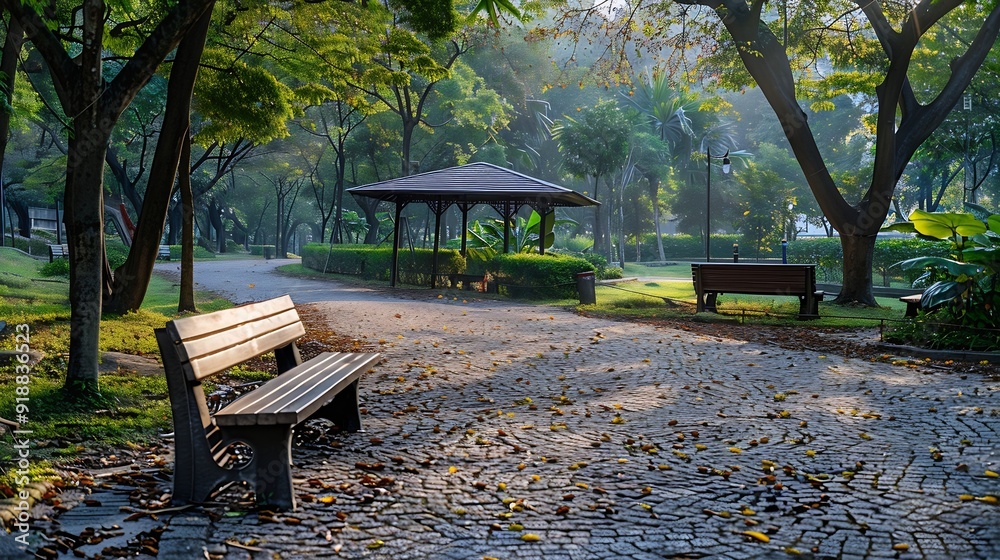 Aufkleber Panorama public park with clipping path : Generative AI
