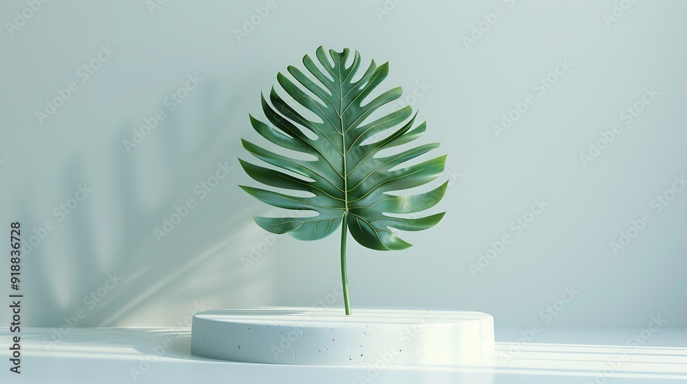 Aufkleber creative concept of minimalism with leaf and plaster podium blank space on white podiums for present