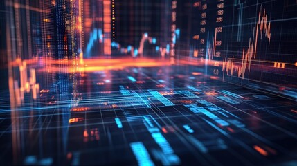 A background with financial charts and business data overlays.