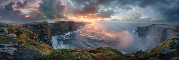 Dramatic Sunset Over the Cliffs of Moher, Ireland
