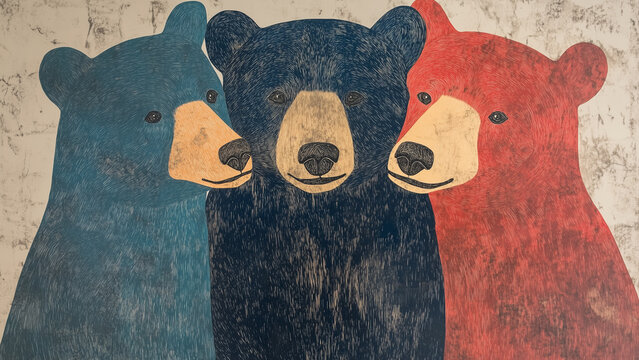 Muted Colors: Matisse-Style Bears on Textured Paper