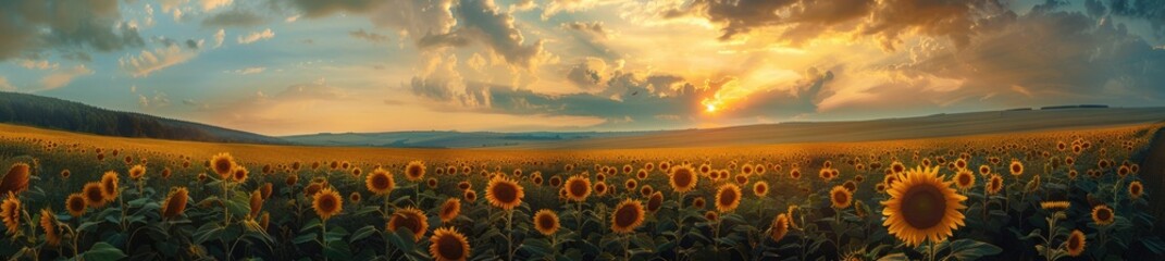 Fototapeta premium Sunflowers in a Field at Sunset