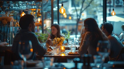 Group of people in restaurant and financial technology concept : Generative AI