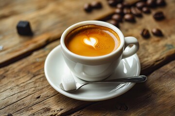 Fototapeta premium A cup of coffee with a heart in the foam on a saucer