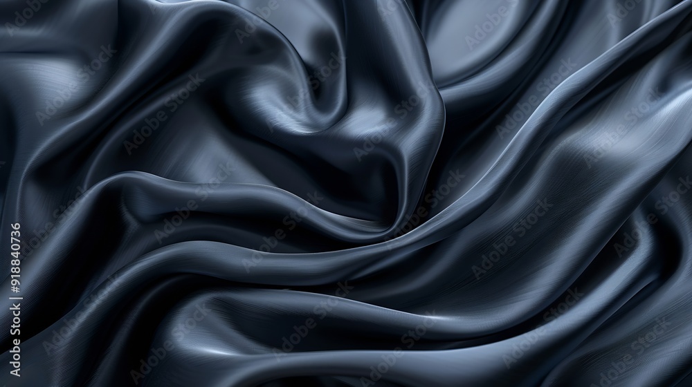 Poster Black gray satin dark fabric texture luxurious shiny that is abstract silk cloth panorama background with patterns soft waves blur beautiful : Generative AI